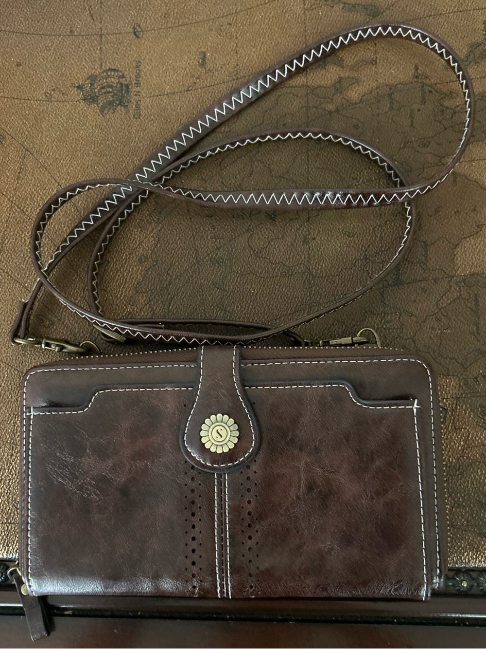 S-Zone Brown  Faux Leather Wallet and Crossbody Cell Phone Purse